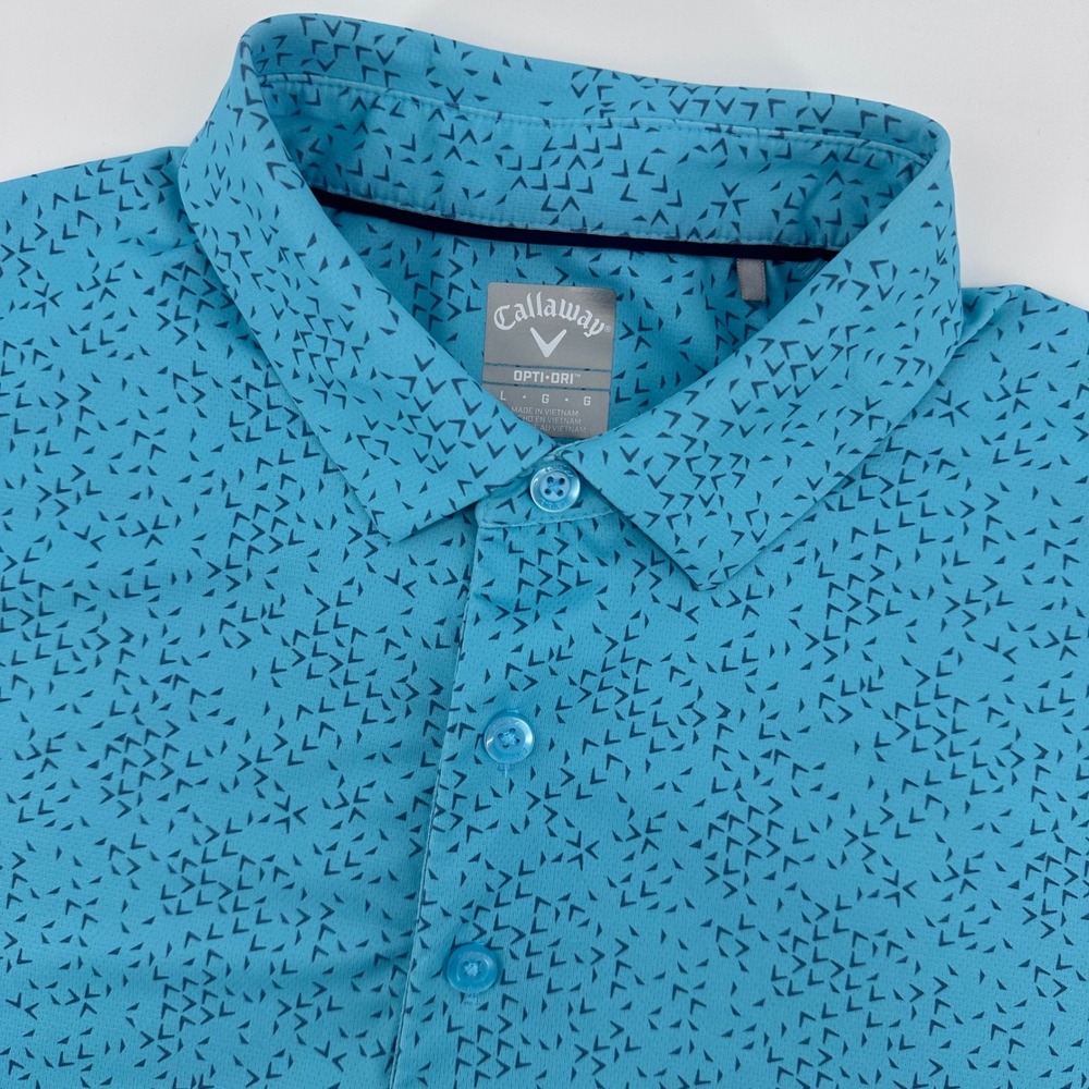 Callaway Golf Polo Mens L Blue Opti-Dri Swing Tech S/S Geometric‎ Chevron Print